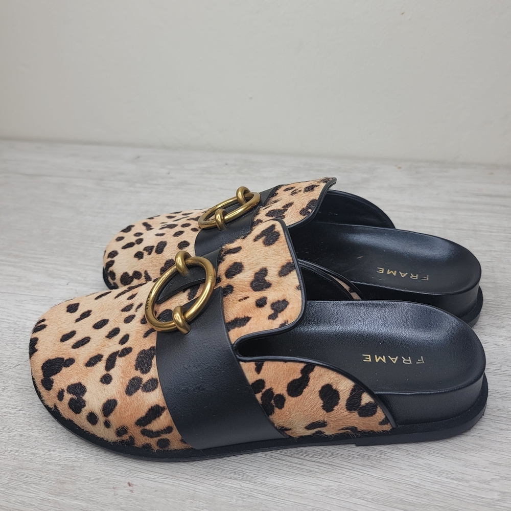 FRAME Le Aspen Leather Mules leopard